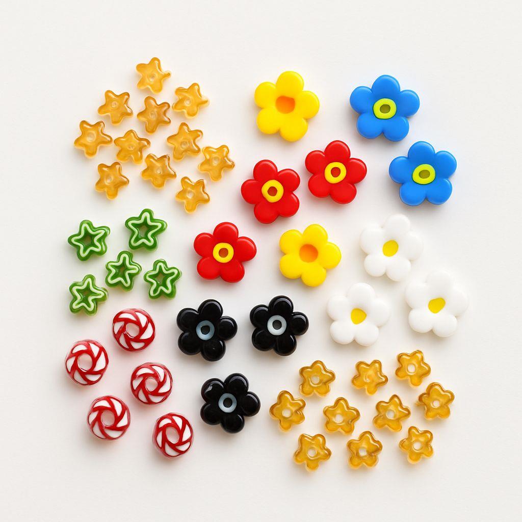 Murano, 8 MM Cam El İşlemesi Renkli Çiçekler - 3 Adet