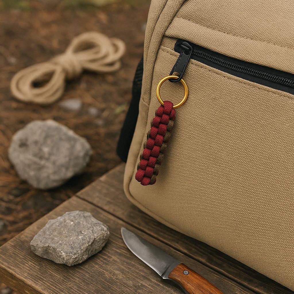 Paracord Outdoor Makrome Anahtarlık, Çanta Askılığı Alacalı