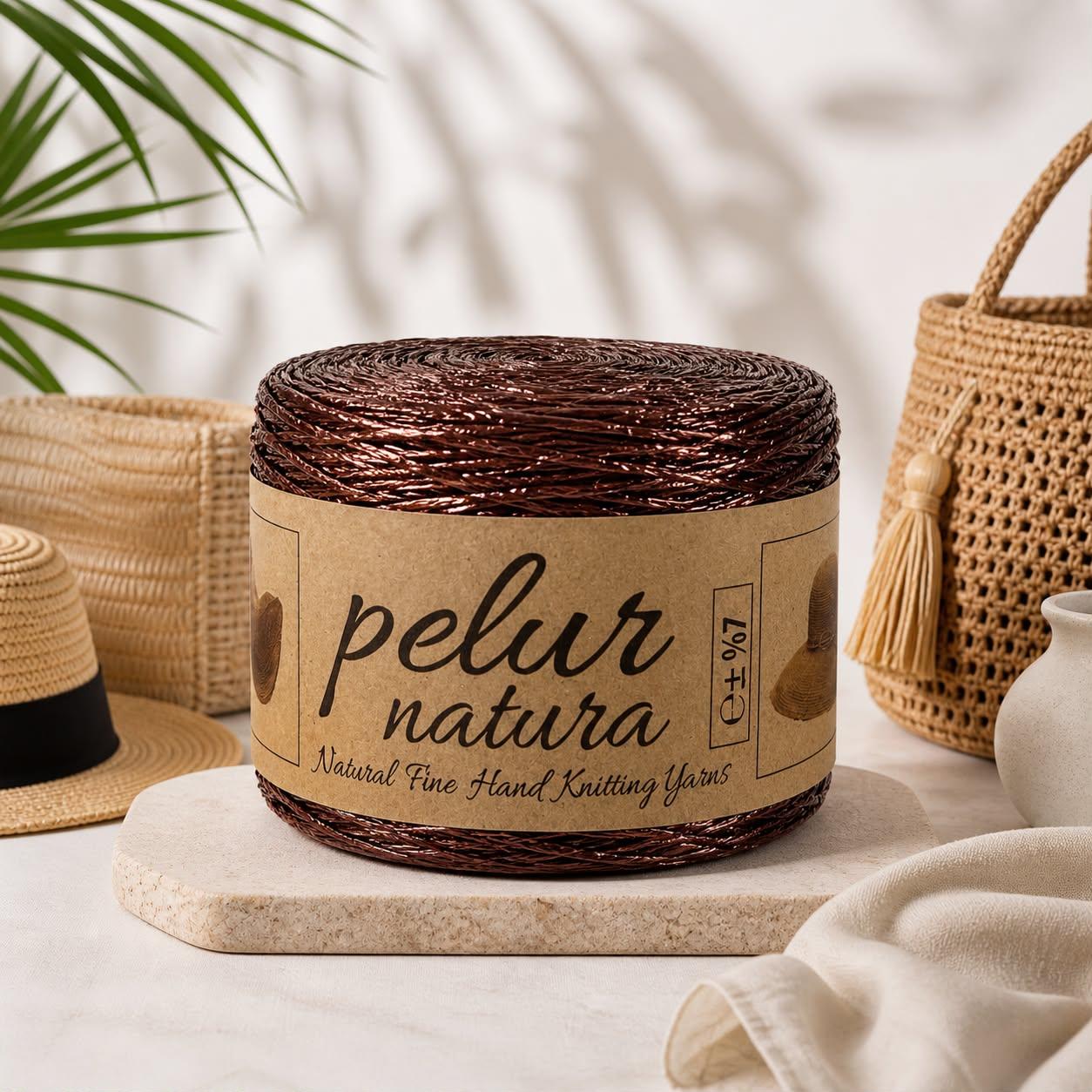 Pelur Natura Metalik Bakır Rafya Örgü Ipi - Çanta, Şapka ve Süsleme 250GR.