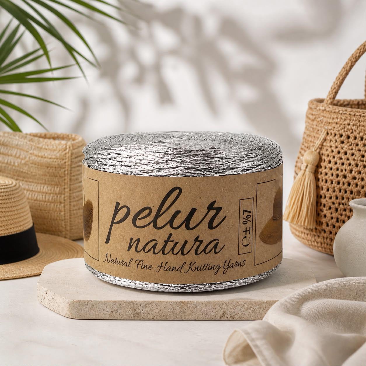 Pelur Natura Metalik Gümüş Rafya Örgü Ipi - Çanta, Şapka ve Süsleme 250GR.