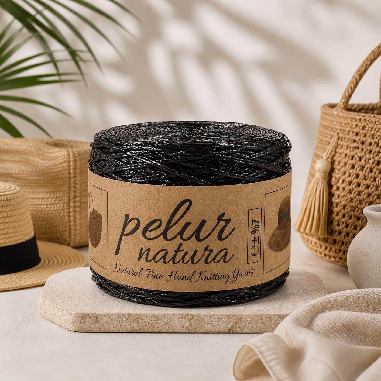 Pelur Natura Metalik Siyah Rafya Örgü Ipi - Çanta, Şapka ve Süsleme 250GR.
