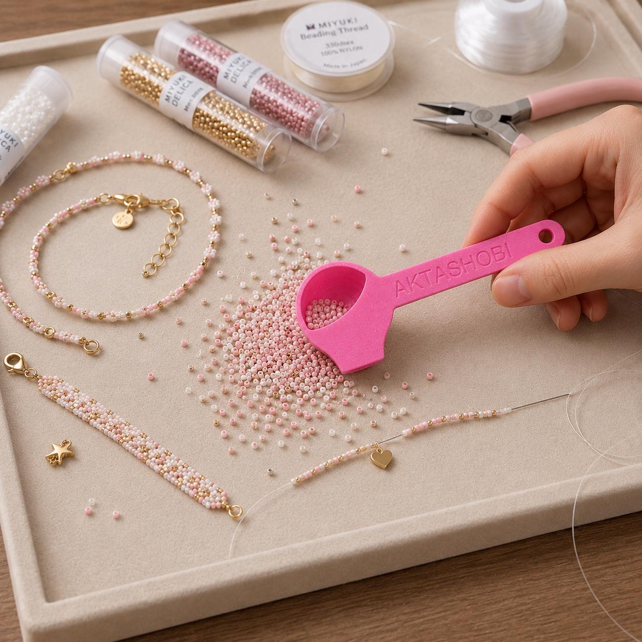 Pembe Boncuk Toplama Kaşığı - Çift Fonksiyonlu