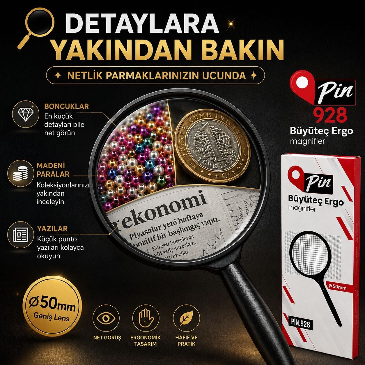 Pin 928 Büyüteç Ergo – İnce Detayları Rahatça Görün