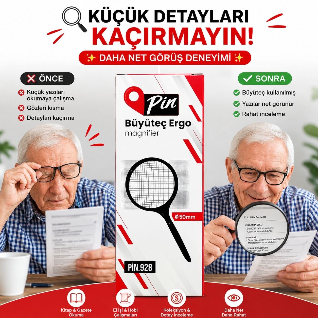 Pin 928 Büyüteç Ergo – İnce Detayları Rahatça Görün