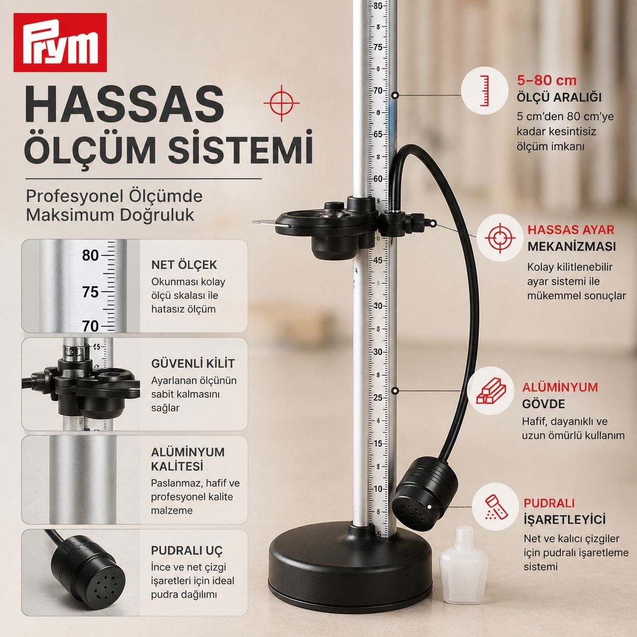 PRYM Alüminyum Etek Boyu Ölçme Aleti ile Kusursuz Ölçüler