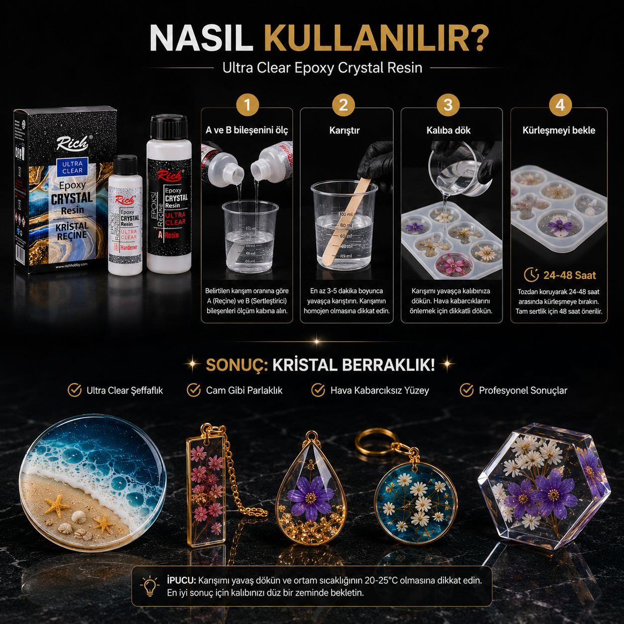 Rich Büyük Boy Epoksi Kristal Reçine - Şeffaf - 500 + 250 cc Set
