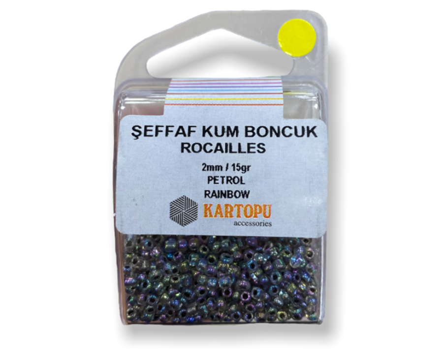 Şeffaf Kum Boncuk Rocaılles 15GR - Petrol Rainbow