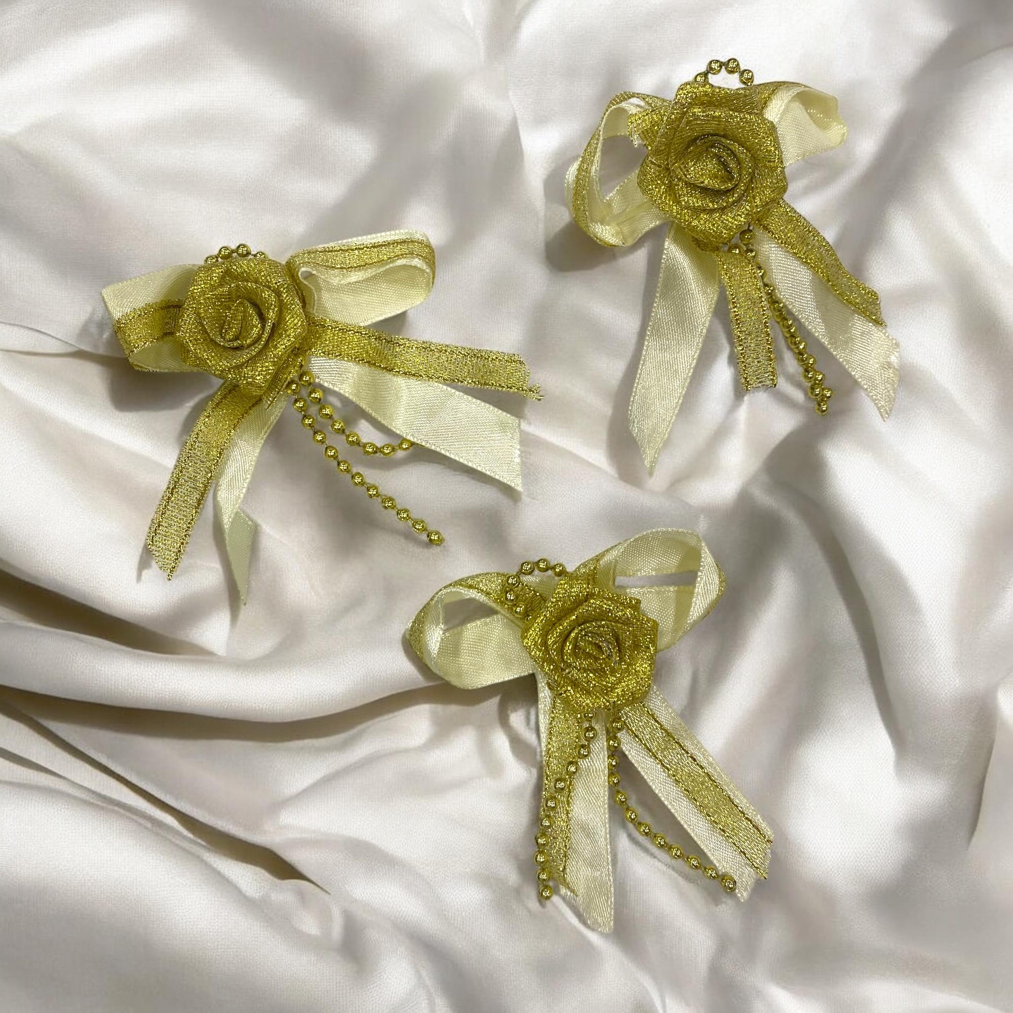 Simli Altın Saten Gül Fiyonk