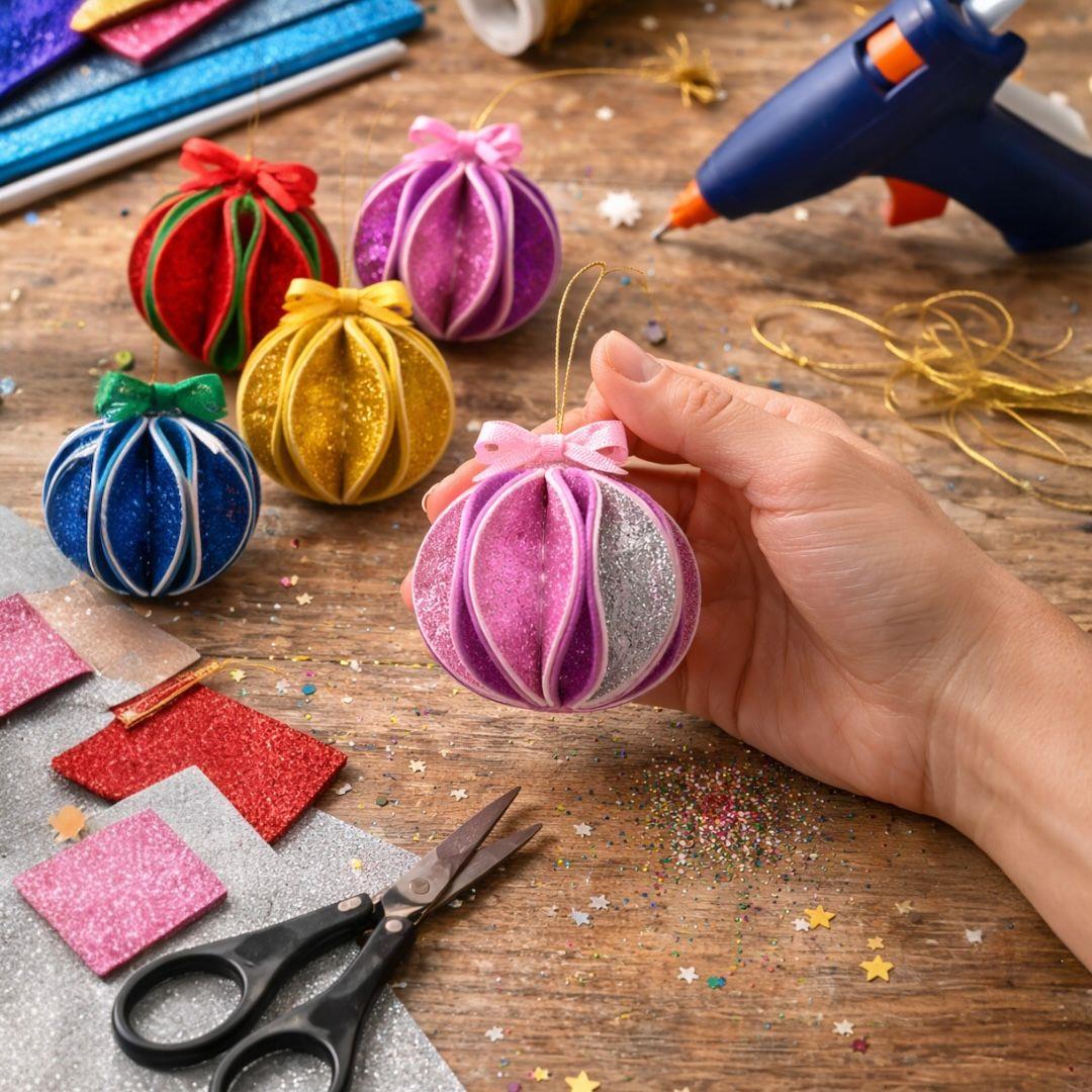 Simli Renkli EVA Prizma Süsler – El Yapımı Dekoratif Askılı Süs