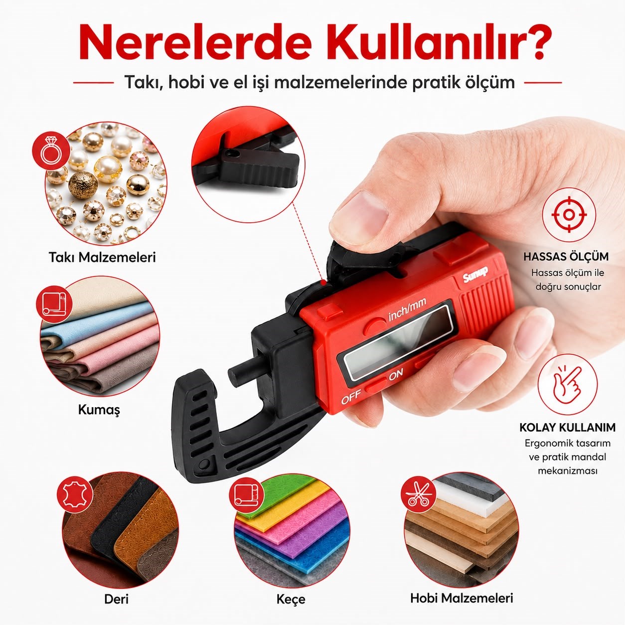 Sunup Dijital Kumpas Kalınlık Ölçer (Detaylı Ölçü Aleti)