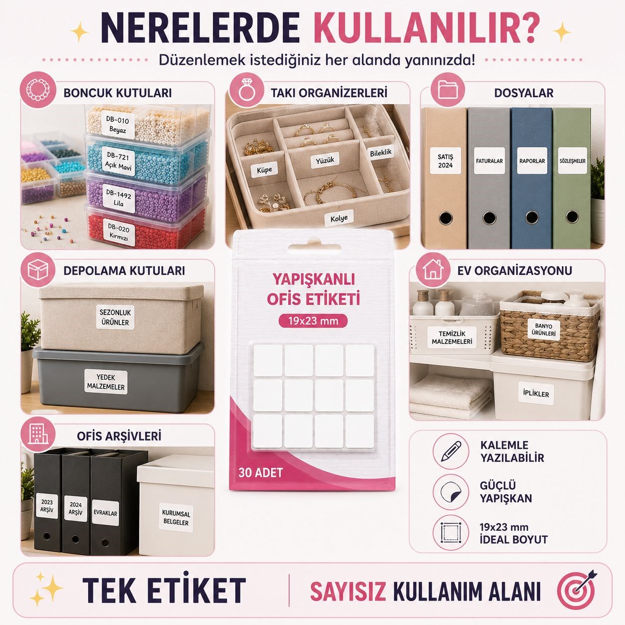 Yapışkanlı Ofis Etiketi – 19x23 mm | 30 Adet