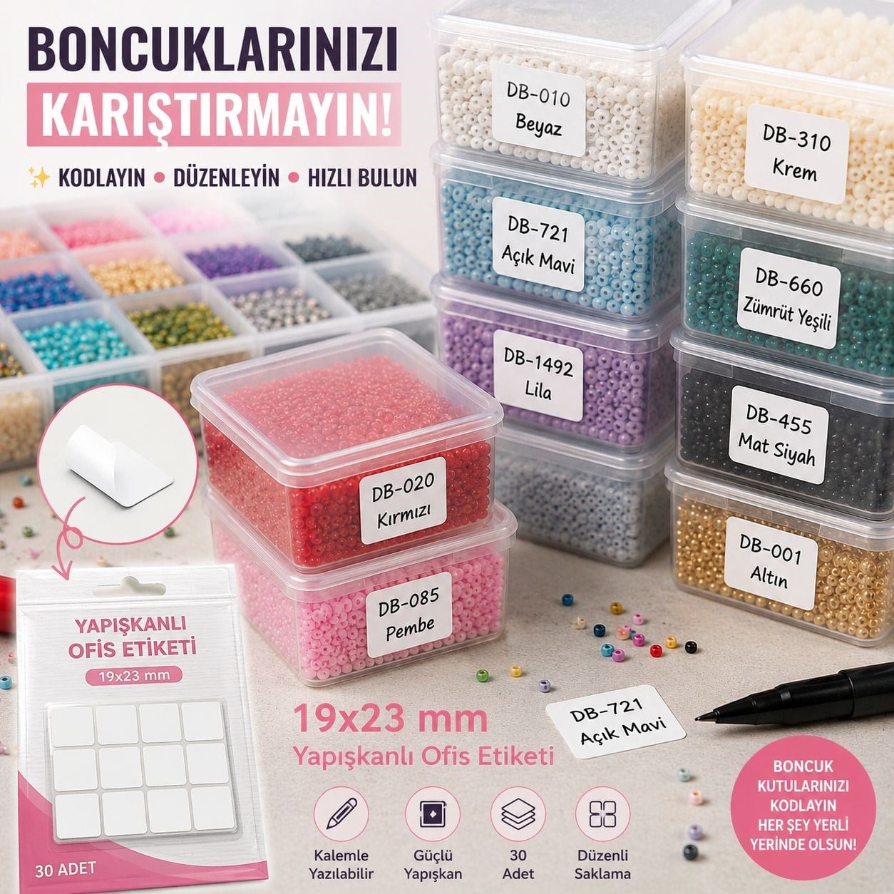 Yapışkanlı Ofis Etiketi – 19x23 mm | 30 Adet