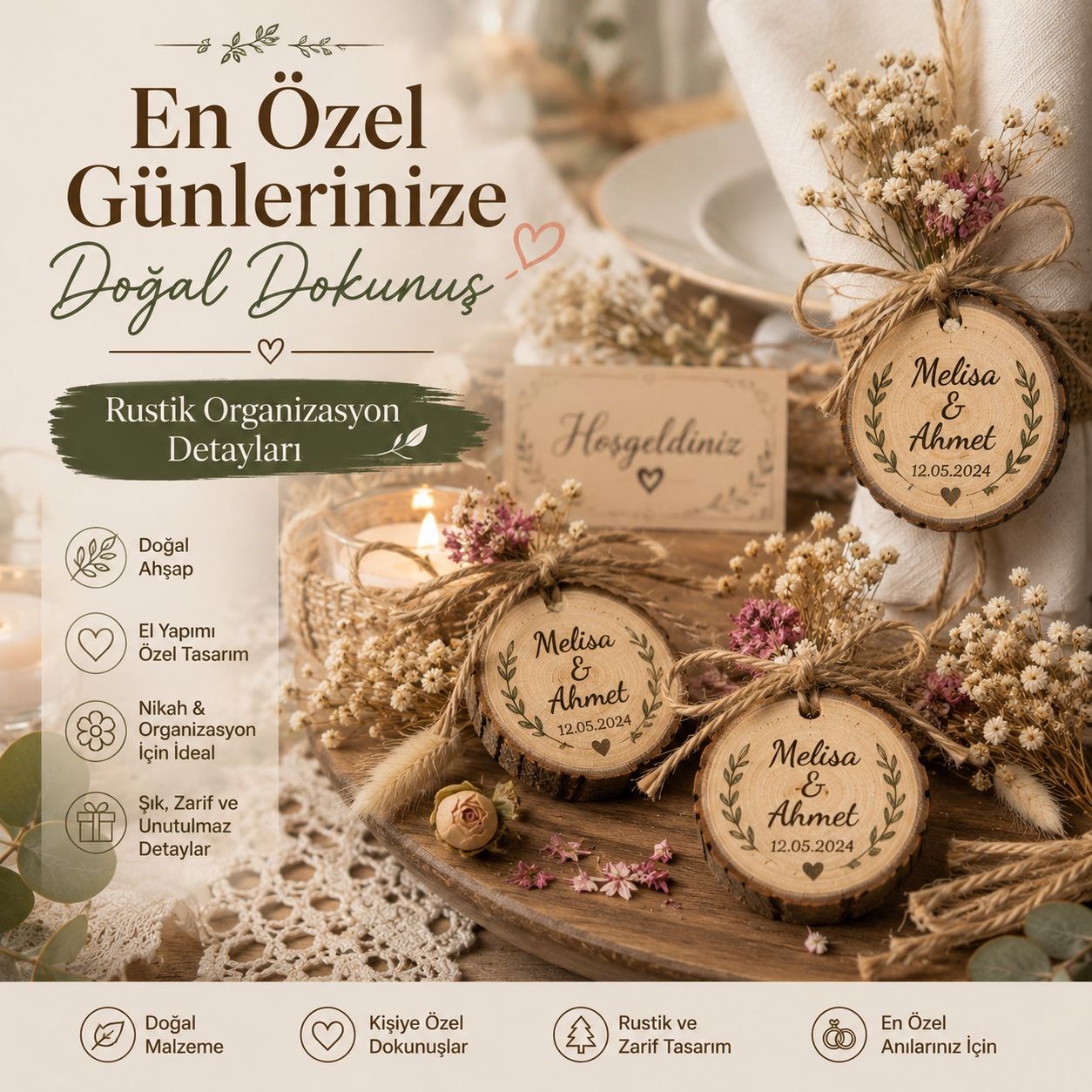 Yuvarlak Kesim Ahşap Halka - Dekoratif Ahşap Stand