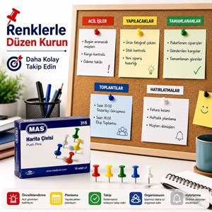  MAS 315 Harita Çivisi Renkli Kutu - 18 Adet