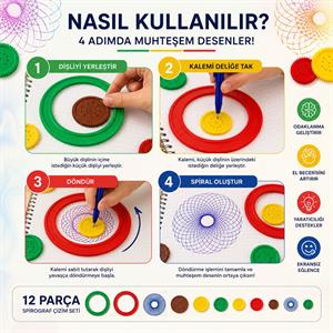 12 Parça Spirograf Çizim Seti