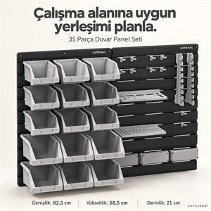 35 Parça Duvar Tipi Hobi ve Alet Düzenleme Paneli