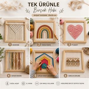 Ahşap, Çivili Kare Tuval / Punch Kasnak