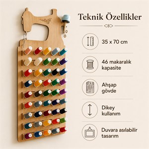 Ahşap İplik Organizeri – 46lı Renk Düzeniyle Atölyenize Şıklık Katın