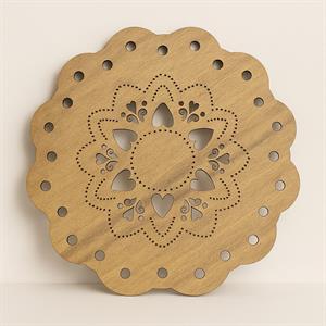 Ahşap Kalp İşlemeli Taban - Tığ İşi Çanta, Sepet, Örgü Taban Motifi