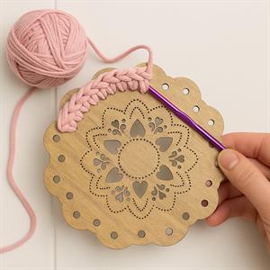 Ahşap Kalp İşlemeli Taban - Tığ İşi Çanta, Sepet, Örgü Taban Motifi