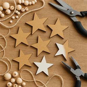 Ahşap Yıldız Figürleri Ön/Arka Çift Renkli 5 Adet Paket