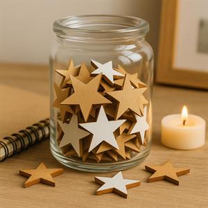 Ahşap Yıldız Figürleri Ön/Arka Çift Renkli 5 Adet Paket