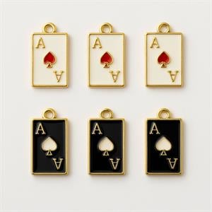 İskambil As Kartı Altın Çerçeveli Enamel Charm
