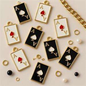 İskambil As Kartı Altın Çerçeveli Enamel Charm