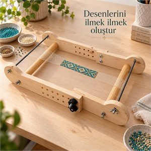 Kademeli Ahşap Boncuk Dokuma Tezgâhı – 8 Farklı Uzunluk Ayarı