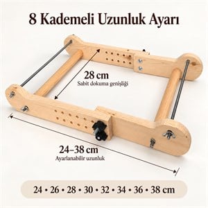 Kademeli Ahşap Boncuk Dokuma Tezgâhı – 8 Farklı Uzunluk Ayarı