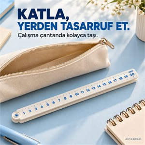 Katlanabilir Çift Ölçülü Hobi Cetveli — Ölç, Katla, Yanında Taşı 20 CM