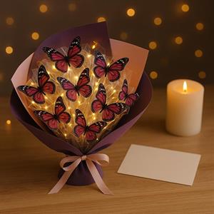 Kelebekli LED Işıklı Buket – Zarafetin Işıltılı Hali