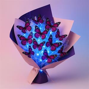 Kelebekli LED Işıklı Buket – Zarafetin Işıltılı Hali