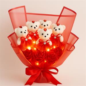 Kırmızı Laleli Ayıcık LED Işıklı Buket – Zarafetin Işıltılı Hali