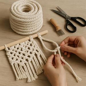 Krem 7 MM Makrome İpi 1 KG. Hesaplı Bobin