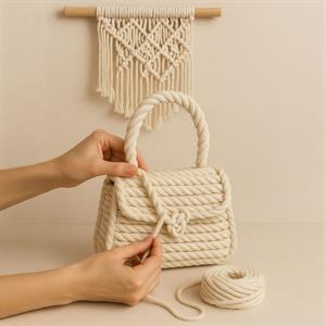 Krem 7 MM Makrome İpi Metrelik Kesim