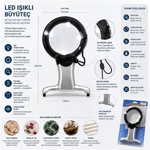 LED Işıklı Masa Tipi ve Boyun Askılı Büyüteç