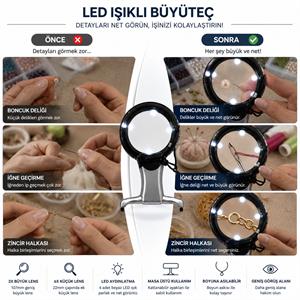 LED Işıklı Masa Tipi ve Boyun Askılı Büyüteç