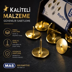 MAS 305 Pirinç Kaplama Raptiye - 40 Adet  