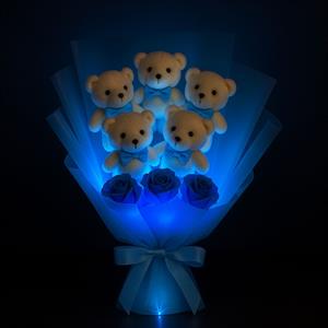 Mavi Laleli Ayıcık LED Işıklı Buket – Zarafetin Işıltılı Hali