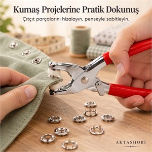 Metal Çıtçıt Düğme Pensesi ve 25 Set Düğme Takımı