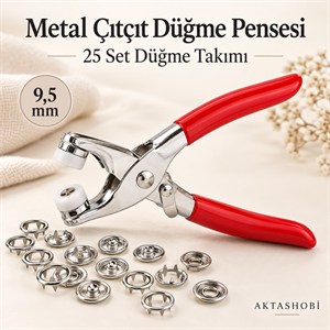 Metal Çıtçıt Düğme Pensesi ve 25 Set Düğme Takımı