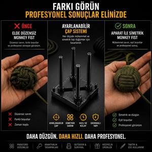 Paracord Top Düğüm Aparatı – Ayarlanabilir 4 Çubuklu Sistem