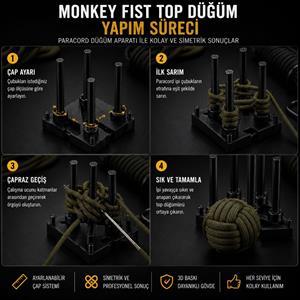 Paracord Top Düğüm Aparatı – Ayarlanabilir 4 Çubuklu Sistem