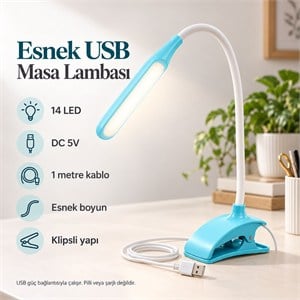 Power Master PM-11328 Esnek USB 14 LED Klipsli Masa Lambası