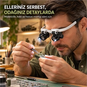 Sunup SN-22178 Pilli 2 LED Işıklı Ayarlanabilir Büyüteçli Gözlük