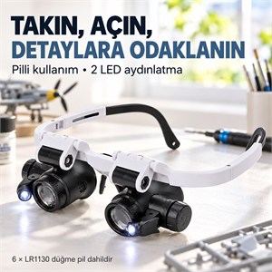 Sunup SN-22178 Pilli 2 LED Işıklı Ayarlanabilir Büyüteçli Gözlük