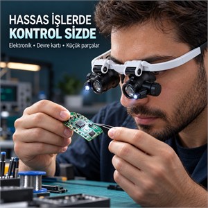 Sunup SN-22178 Pilli 2 LED Işıklı Ayarlanabilir Büyüteçli Gözlük