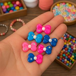 Taş Detaylı Renkli Karışık Fiyonklar 10 Adet