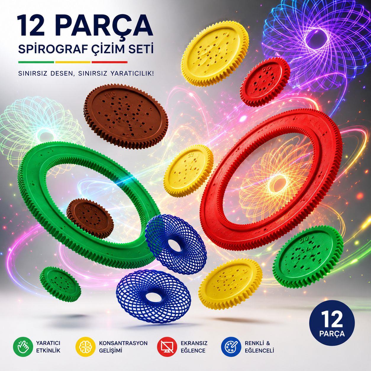 12 Parça Spirograf Çizim Seti
